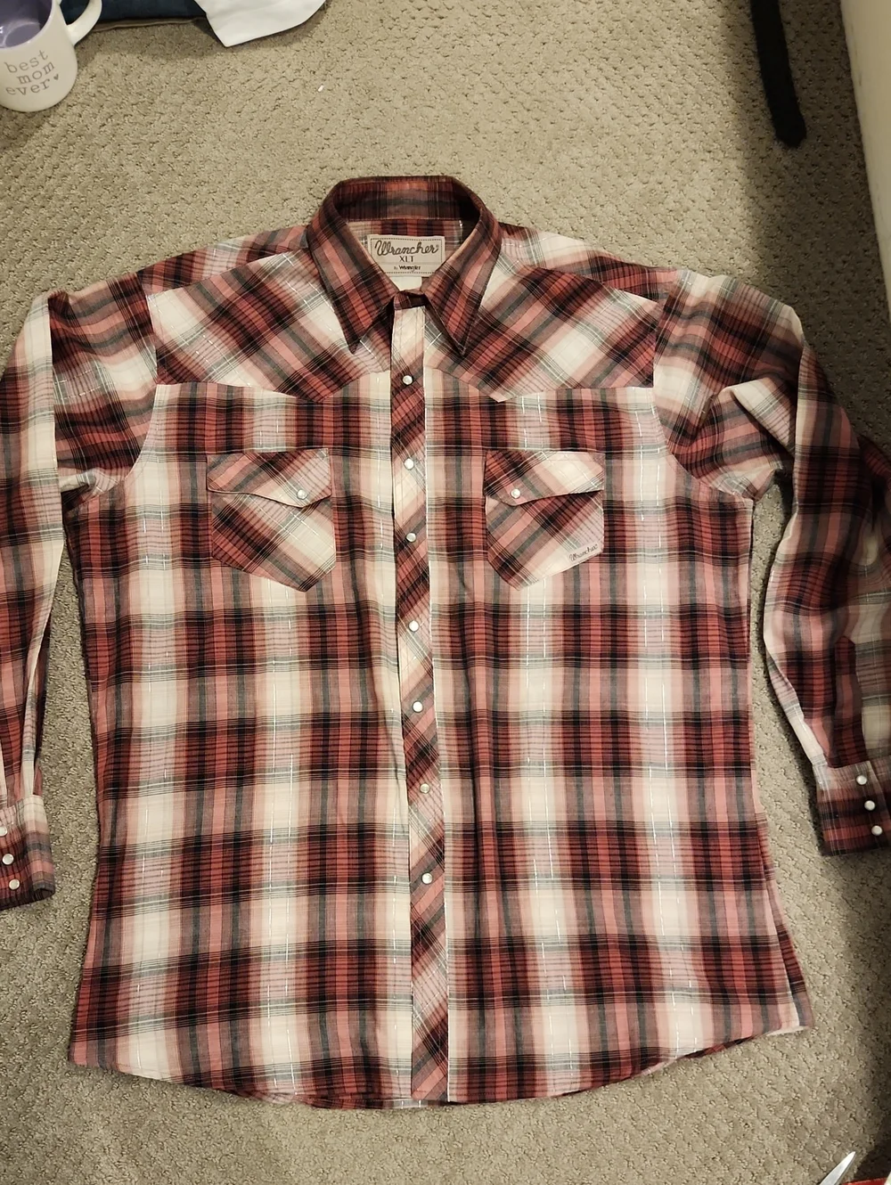 VINTAGE Wrangler Red and White Plaid Western Snap Shirt XLT